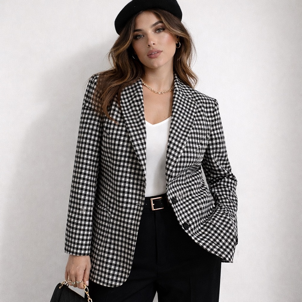 CIRCOLO 1901 Black White Check Blazer Italian Knit Jacket Gingham Stretch Tailor - Picture 16 of 16